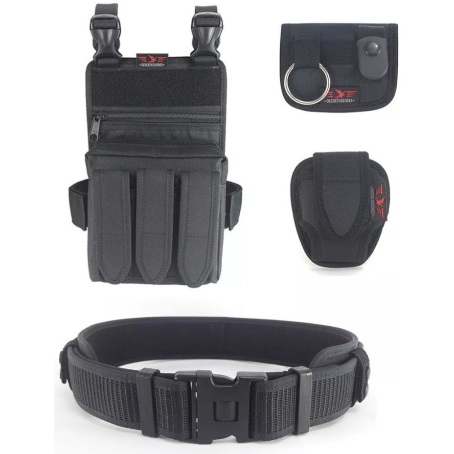 Kit Tático Bornal de Perna Força Nacional + Cinto Guarnição Com Trava Tripla em Polímero + Porta tonfa + Porta Algema