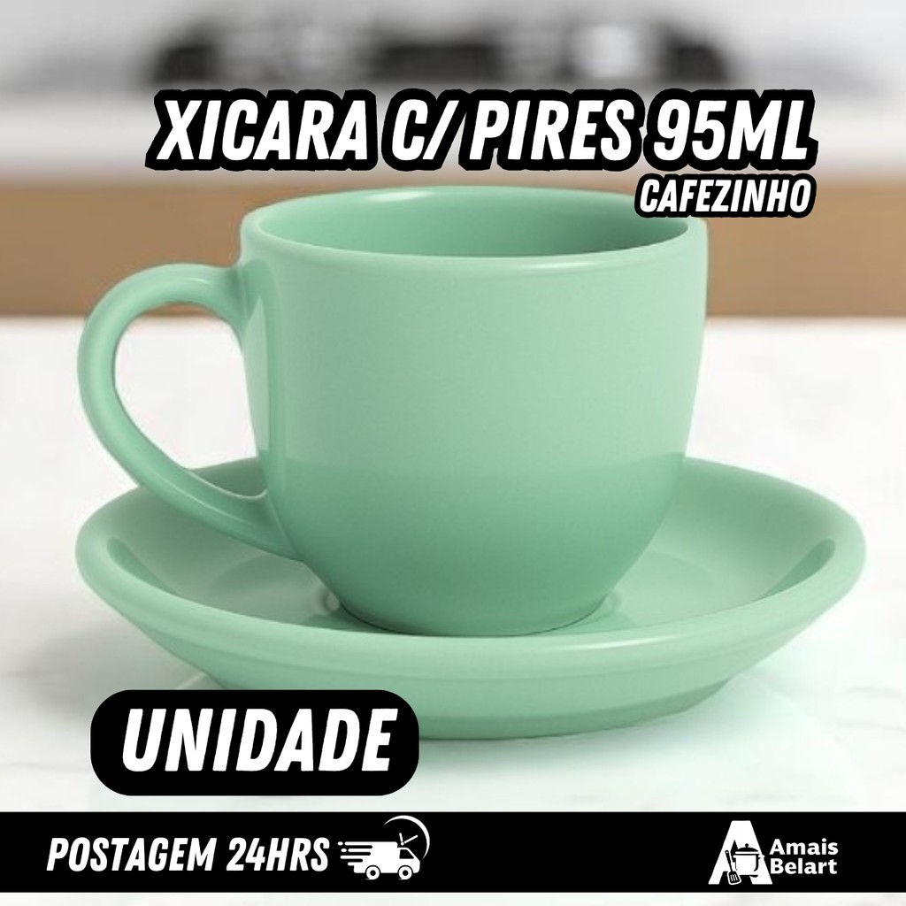 Xícara de 95ml com Pires – Porcelana Verde, Conjunto Elegante, Micro‑ondas e Lava‑louças