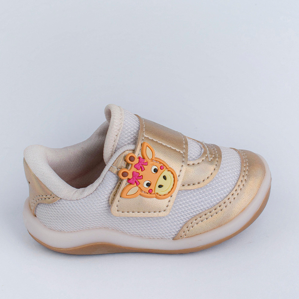 Tênis Infantil Meninas Kidy Colors Girafinha Equilíbrio Fita Aderente Antiderrapante Confortável