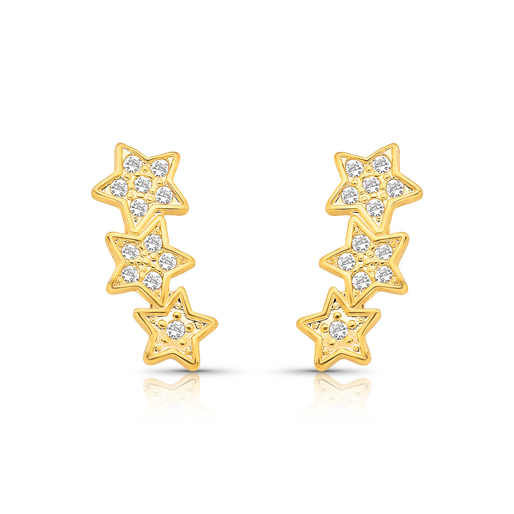 Brinco ear cuff estrela banhado a ouro 18k com zircônias Muk Joias