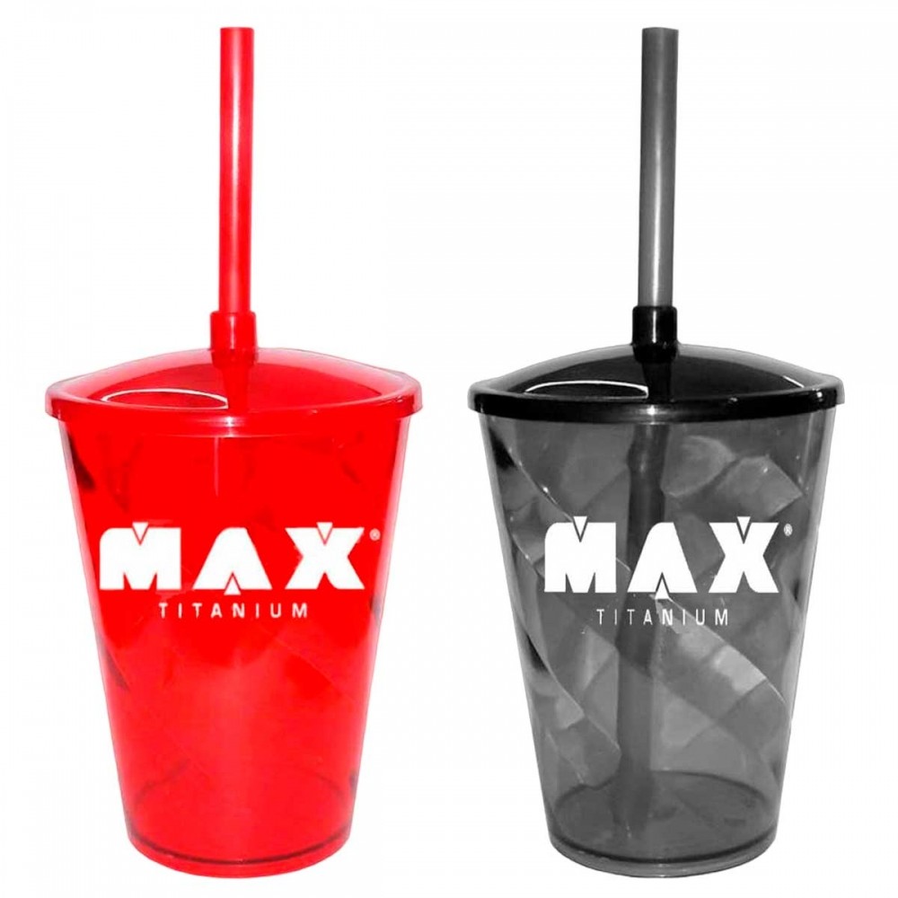 KIT 2X COQUETELEIRA COPO ACRÍLICO COM CANUDO 500ML MAX TITANIUM