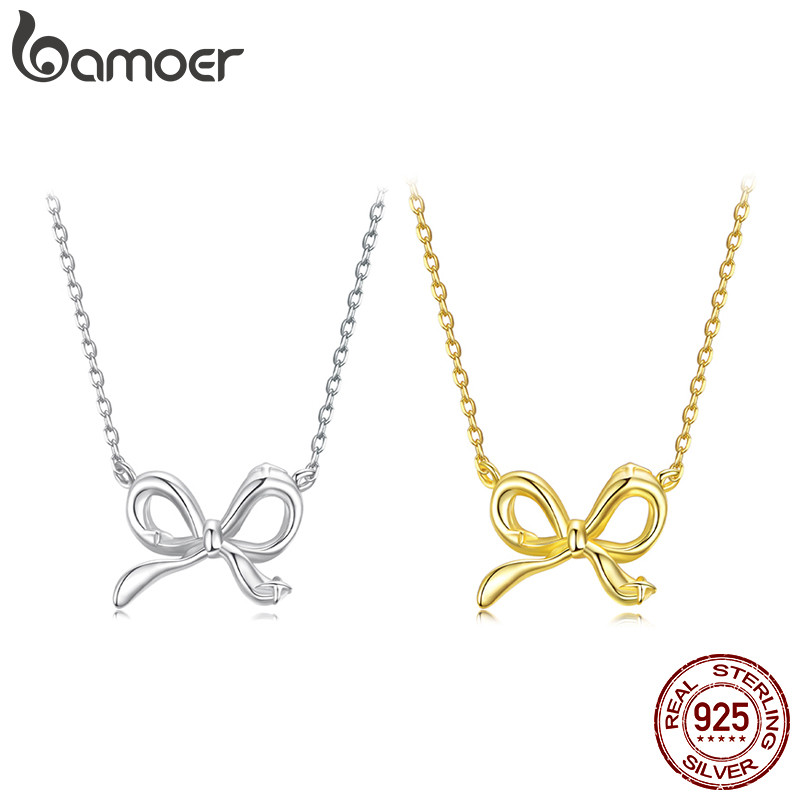 Bamoer 925 Prata Esterlina Colar Dois Tons Bowknot Arte Design Moda Jóias Presente Feminino