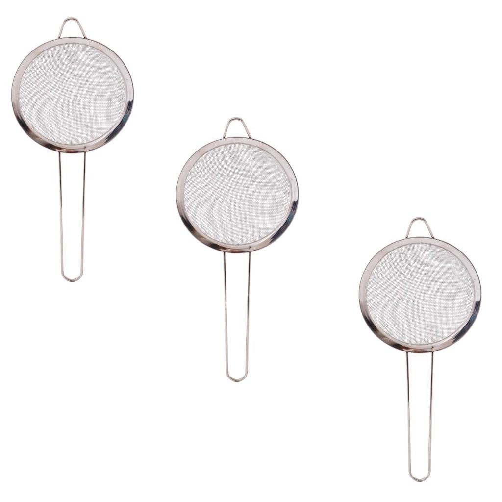 Kit 3 Peneira de Inox 10cm com Cabo Preparos na Cozinha Coar