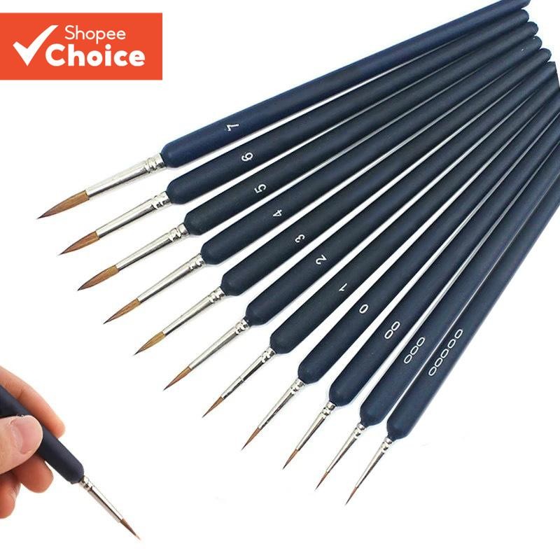 11 Pçs/set Miniatura Gancho Linha Caneta Arte Pintura Pincéis Para Aquarela Tintas A Óleo Pintados À Mão