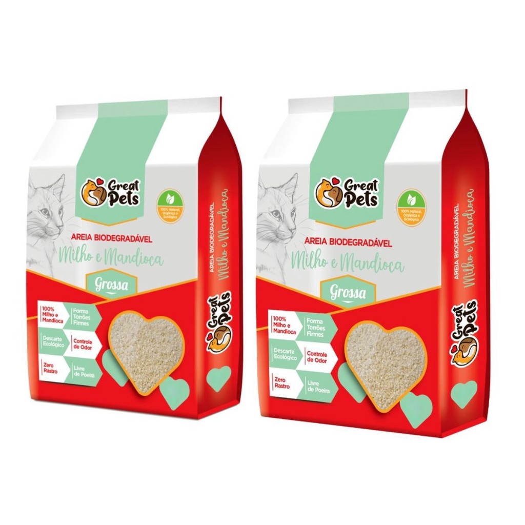 Kit Areia Higiênica Biodegradável Great Pets Gatos 4 Kg 2 pacotes de 2 kg Grãos Grossos grosso Gato - Pets