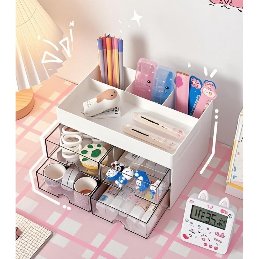 Organizador Mesa Maquiagem Multiuso Com Gavetas Porta Lapis Escritorio