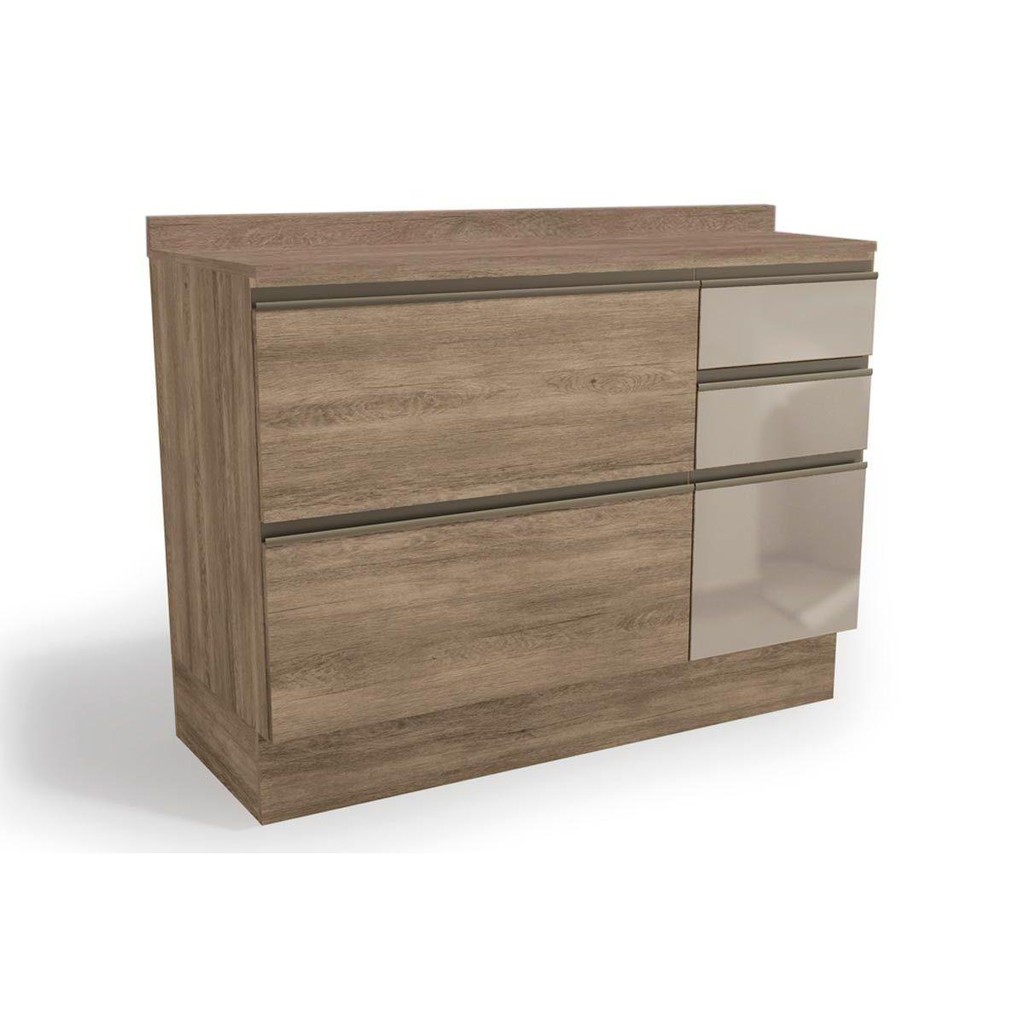 Balcão de Cozinha Modulado Maxxi G747 4 Gavetas c/ Vidro e 1 Porta c/Tampo 120cm Nogal/Nogal - Kappesberg em Oferta na Shopee