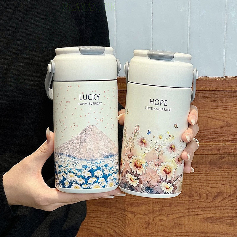 750ml/550ml Moda Floral 316 Garrafa Térmica De Aço Inoxidável Com Canudo E Filtro Para Adultos Estudantes Café Chá NXXX