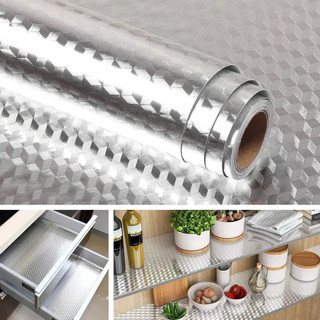 5 Metros Rolo Papel Adesivo De Alumínio 3D Impermeável Proteção Para Parede Moveis Cozinh…