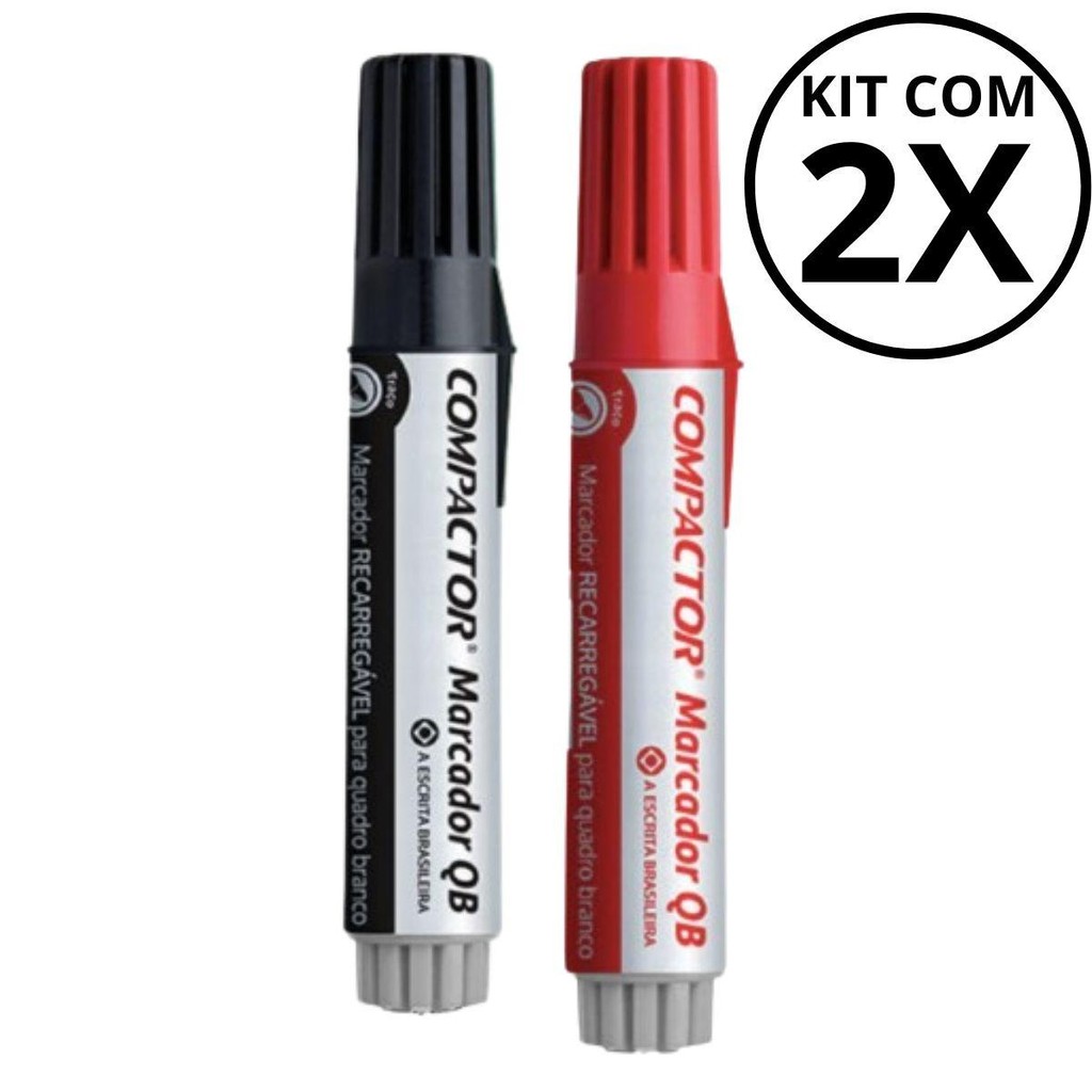 Kit com 2 Marcadores Para Quadro Branco - COMPACTOR COR:PRETO + VERMELHO em Oferta na Shopee