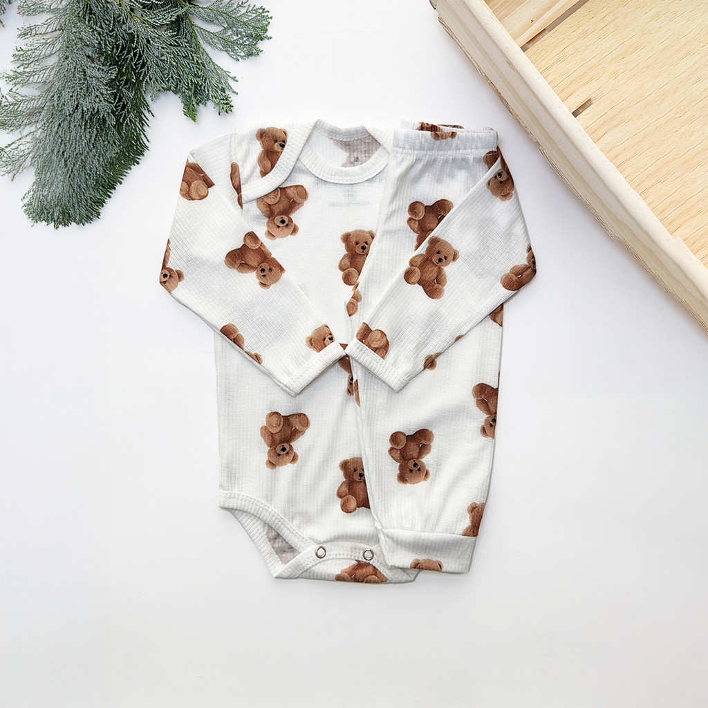 Conjunto Body e Calça Canelado Longo Ursos Confortável Dia a Dia em Oferta na Shopee
