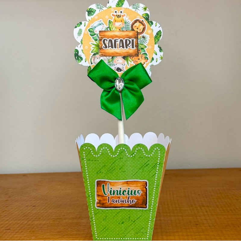 Centro de Mesa SAFARI MENINO (PEGUE E MONTE) /Cachepot Cachepô Personalizado/ Festa Aniversário Lembrancinha Mimo