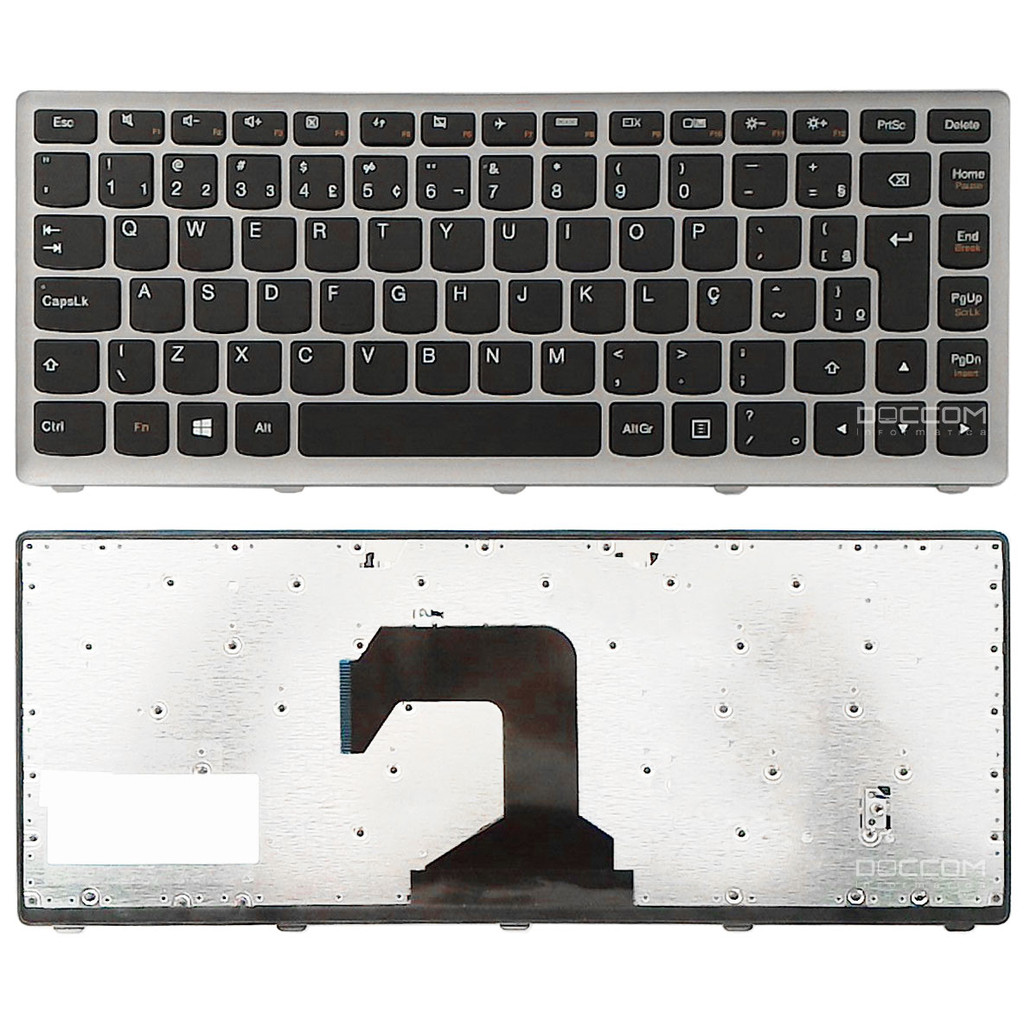 Teclado Para Notebook Lenovo Ideapad S400 S405 S300 Layout Br Com Ç Preto Moldura Cinza