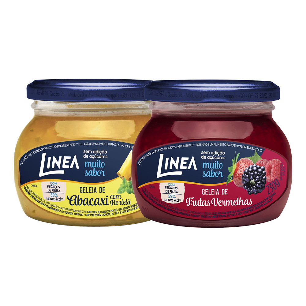 Kit 2 Geleias Linea Sabores Abacaxi com Hortelã e Frutas Vermelhas de 230g em Oferta na Shopee