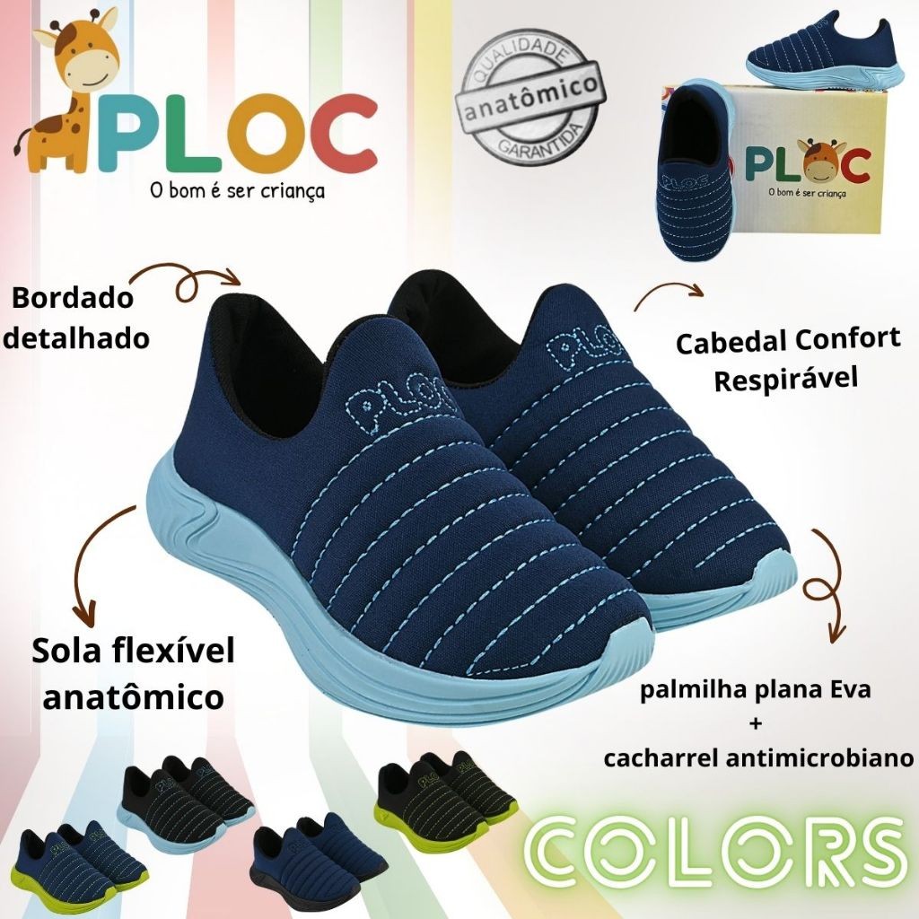 Tênis Ploc Colors Infantil Menino Jogging Volta às Aulas Anatômico