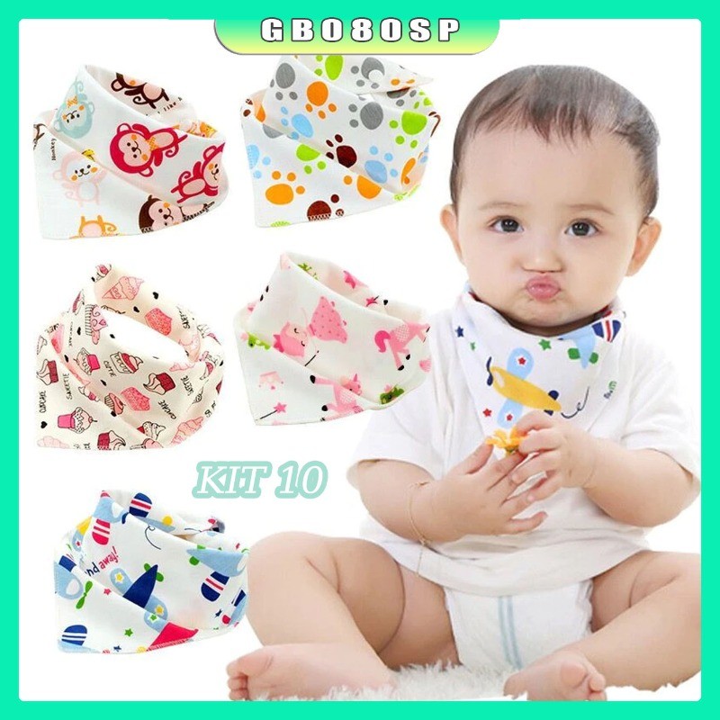 Kit C/10 Babadores Bandana Infantil Dupla Face Babador Bandana Menino Menina Com 2 Botões em Oferta na Shopee