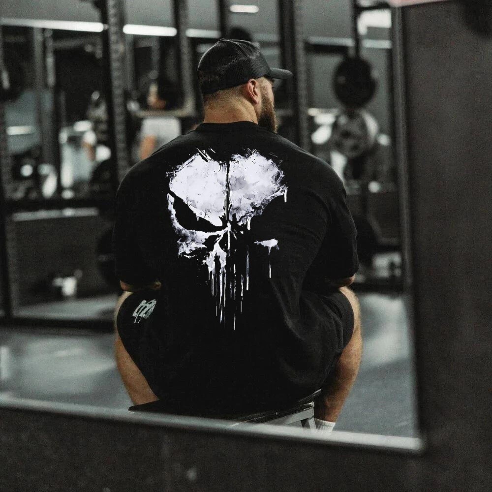 Camiseta Estampada Oversized Streetwear Unissex 100% Algodão Caveira Academia Skull Shape