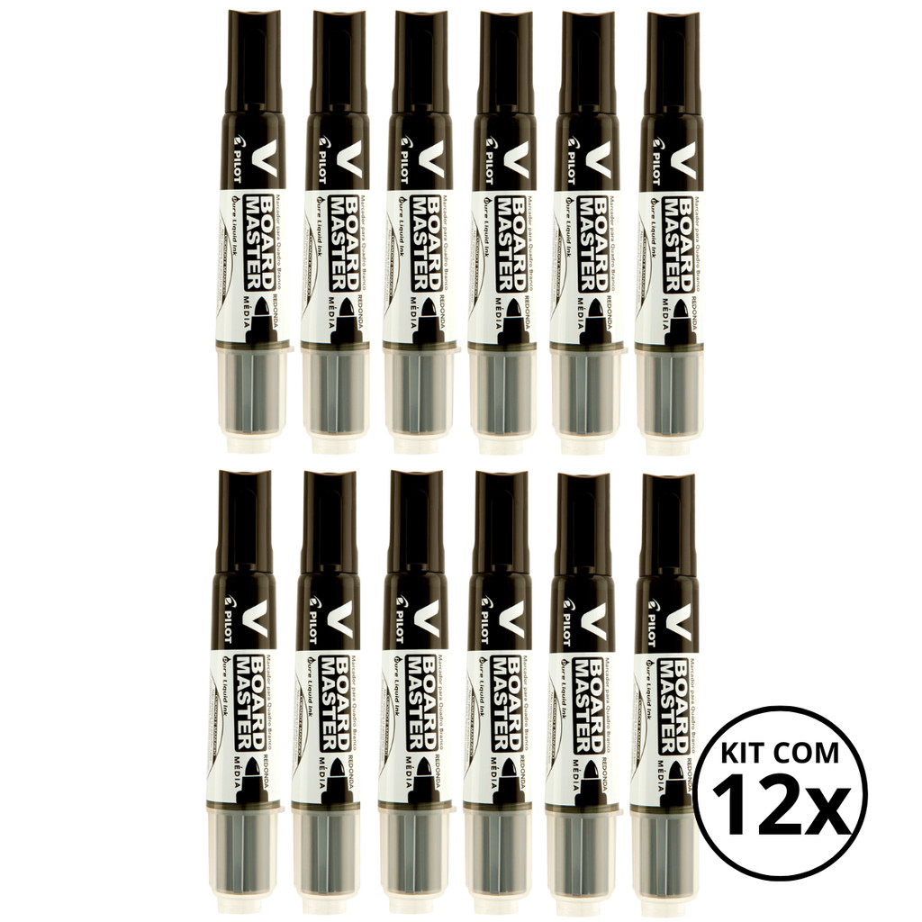 Caixa com 12 Marcadores para Quadro Branco PILOT COR:PRETO