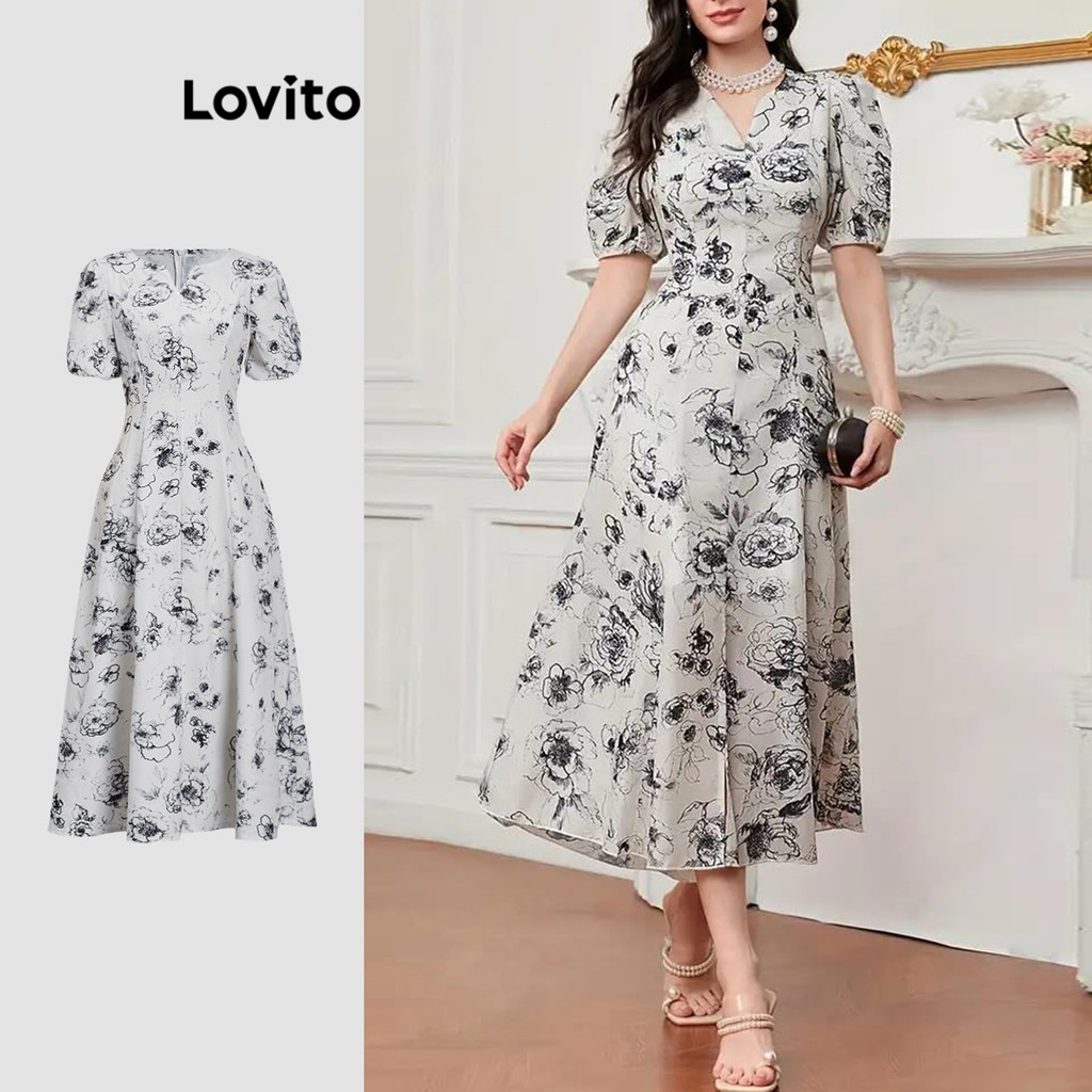 Lovito Vestido Elegante Com Estrutura Floral Para Mulheres L112ED335 em Oferta na Shopee