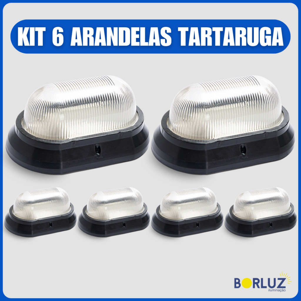 Kit 6 Luminárias de Parede Arandela Tartaruga Sem Grade Bivolt E27 Iluminação Área Externa e Interna