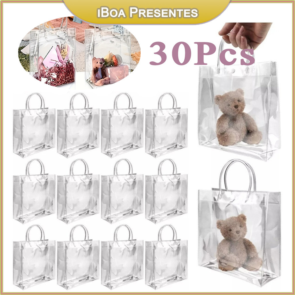 10/30 Unidades Reutilize Sacos De Presente Plástico Pvc Para Casamentos, Festivais E Festas 20×20×8cm em Oferta na Shopee