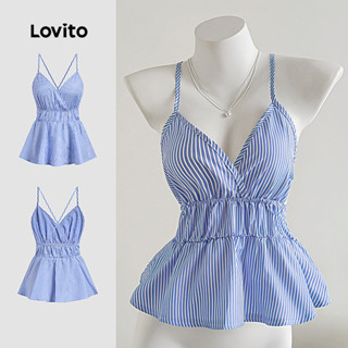 Lovito Regata Casual Listrada Com Babados E Bainha Para Verão E Primavera, Multicolorida, Para Mulheres L134ED1028 em Oferta na Shopee