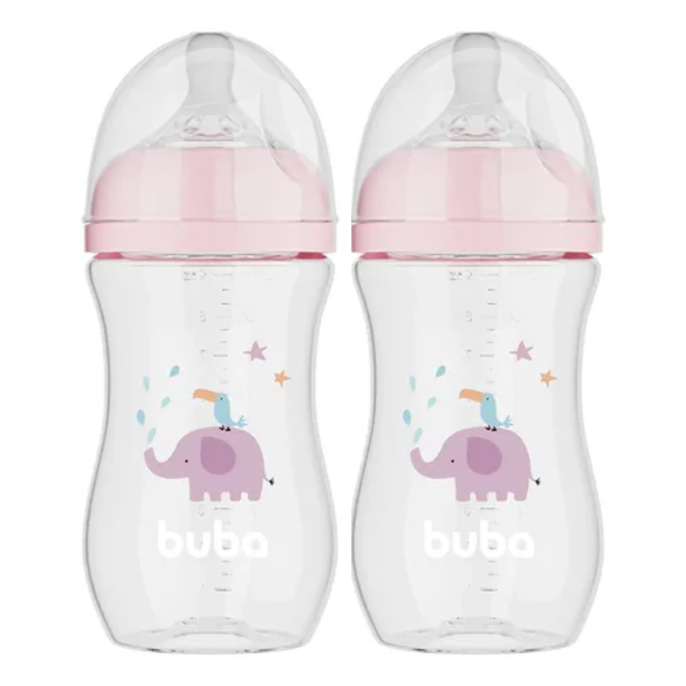 KIT C/ 2 MAMADEIRAS EASY FLOW ELEFANTE ROSA 270ML