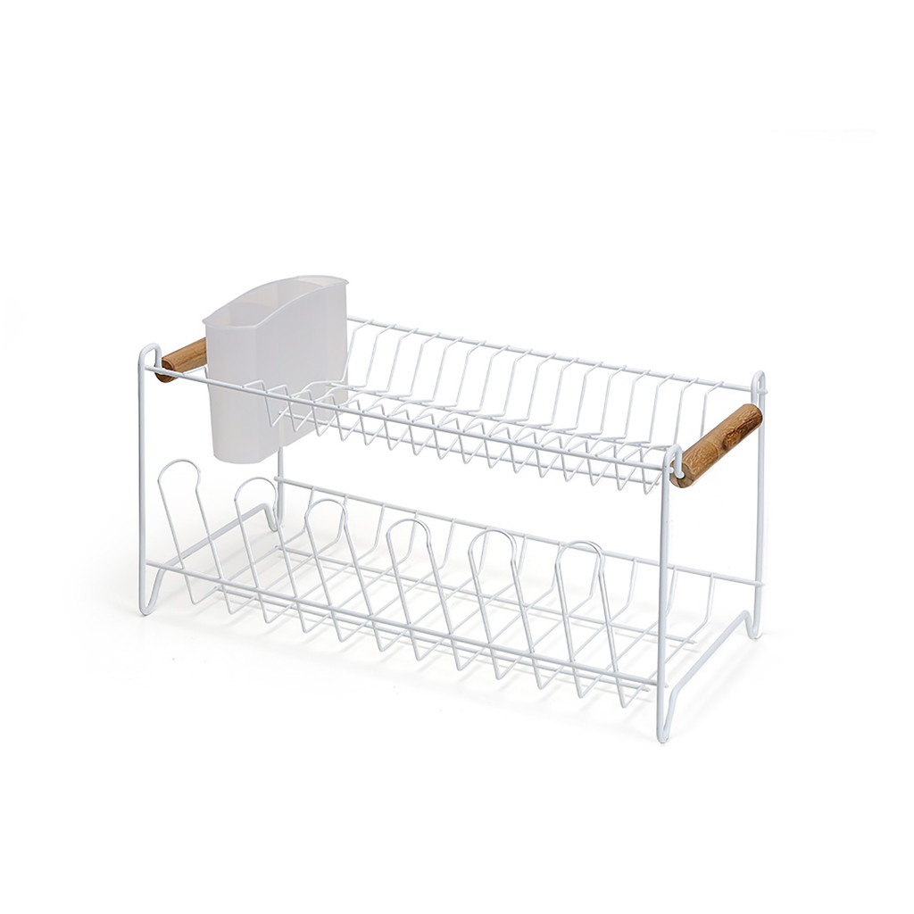 Escorredor Louça Duplo Pia Eco Design Aço Madeira Branco Porta Talheres Removível Organização Arthi em Oferta na Shopee