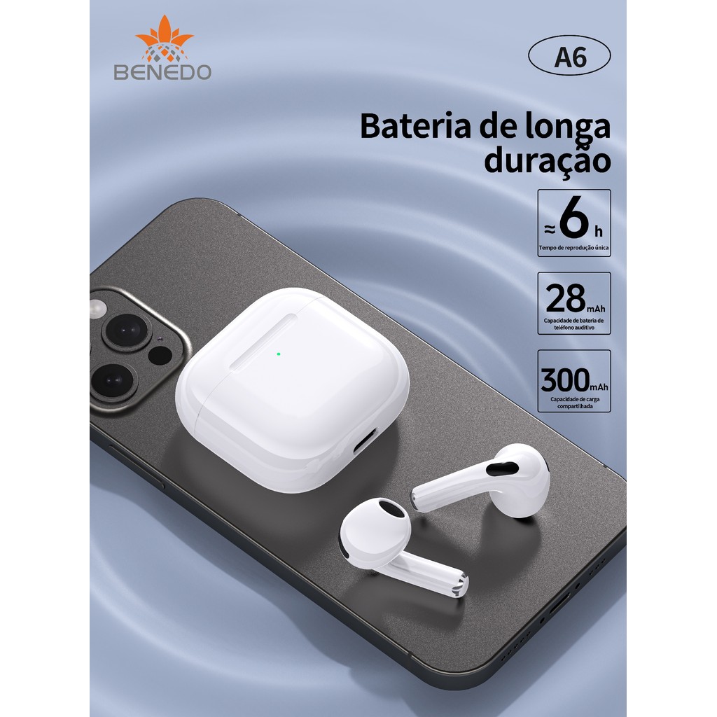 Fone De Ouvido Benedo A6 Graves altos sem borracha Bluetooth 5.3 Inteligente sem fio · foto 2