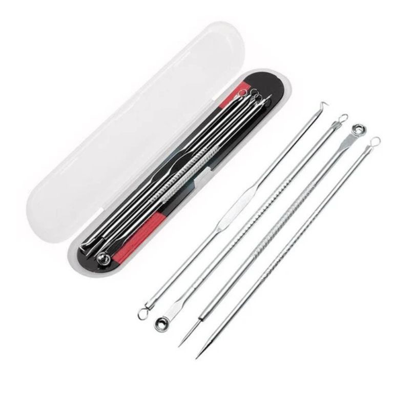 Kit Estojo com 4 Peças Removedor Extrator de Cravos e Espinhas - Limpeza de Pele