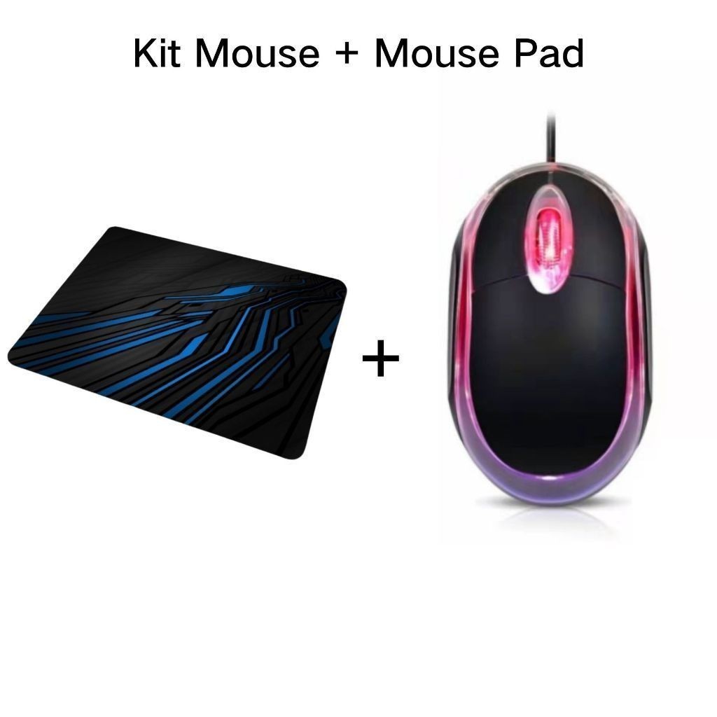 Mouse USB óptico MS-9 com Led Mini Preto + Mouse Pad