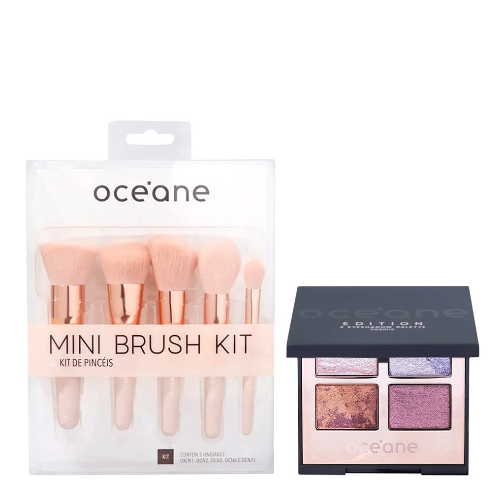 Kit Océane Mini Kit com 5 Pincéis e Palette Cosmic 4 Eyeshadow Paleta de Sombras (2 produtos)