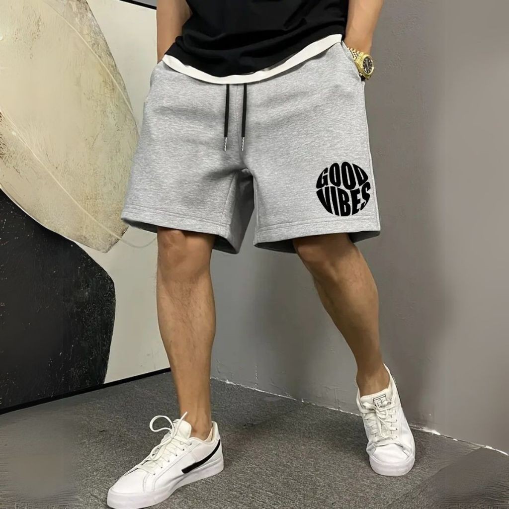 Bermuda Moletom Masculino Confortável Good Vibes Com Cordão Ajustável Fio 30.1