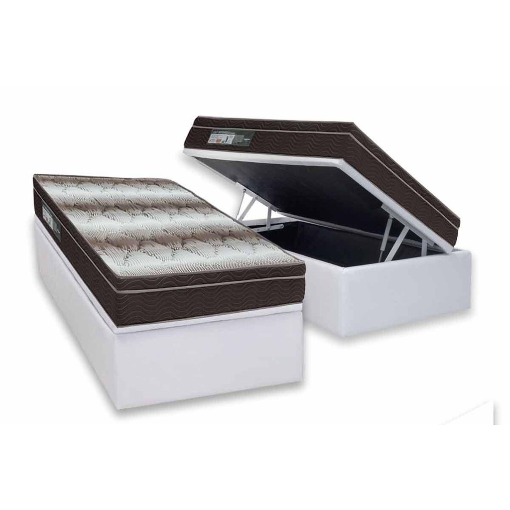 Cama Box Baú Solteiro: Colchão Ortopédico Ortobom Light + Base CRC Courano White (88x188) em Oferta na Shopee