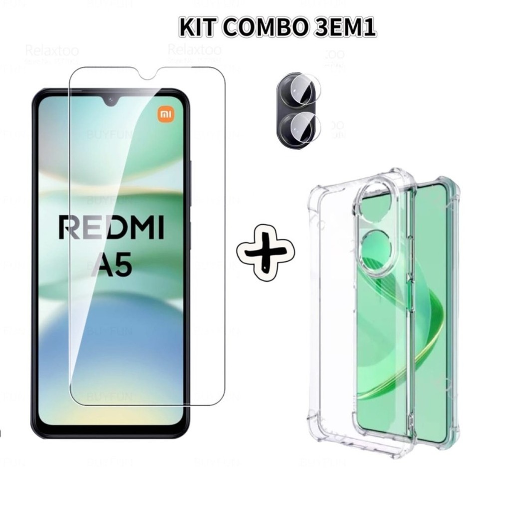 PARA Xiaomi Redmi A5 4g Redmi A3 Capa Capinha Transparente + Película Vidro 3D + Câmera