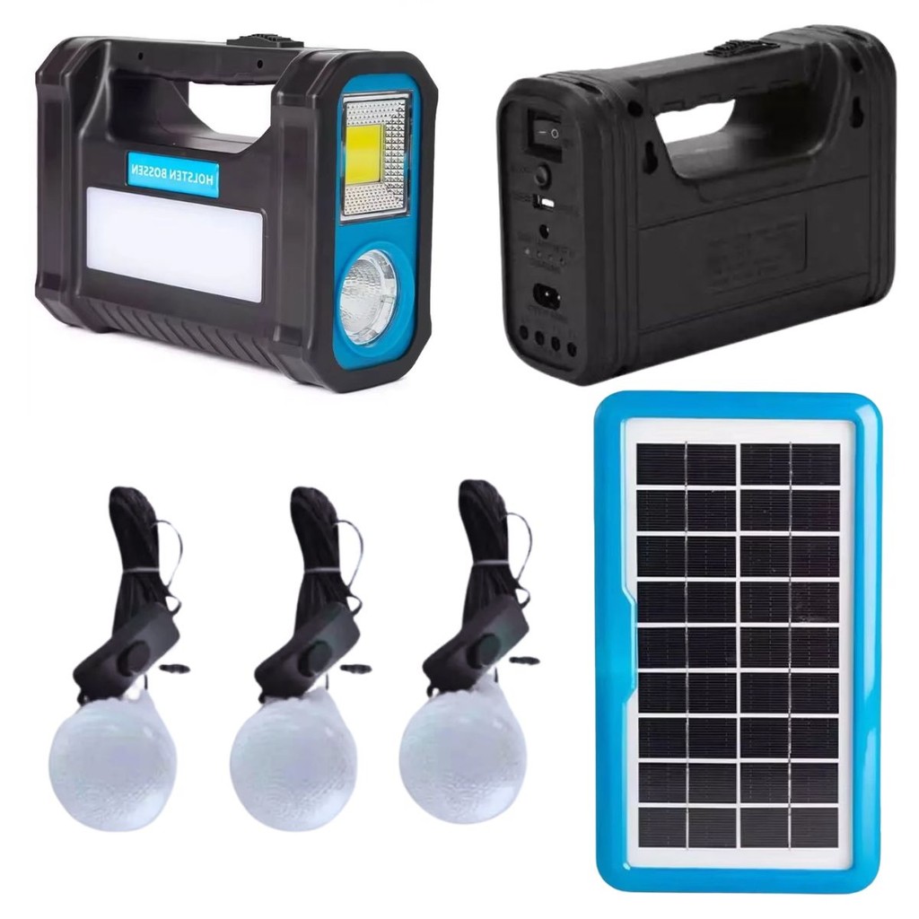 Kit Bateria Portátil Painel Solar 3 Lâmpadas Led Lanterna Painel Solar Bateria Recarregável Emergência
