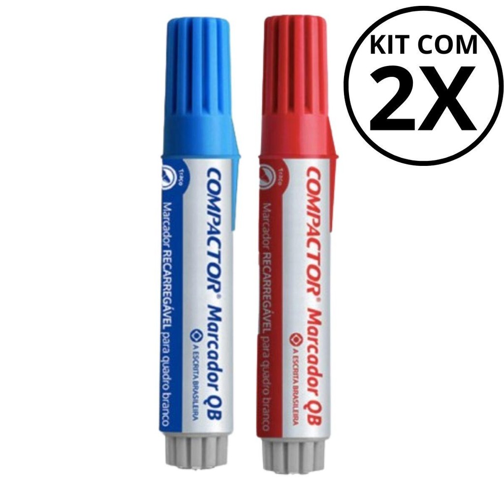 Kit com 2 Marcadores Para Quadro Branco - COMPACTOR COR:AZUL + VERMELHO em Oferta na Shopee