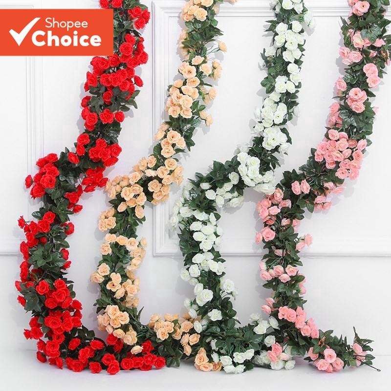 Guirlanda De Hera De Rosa Artificial-Decoração De Videira De Flor De Seda Para Casamento E Casa