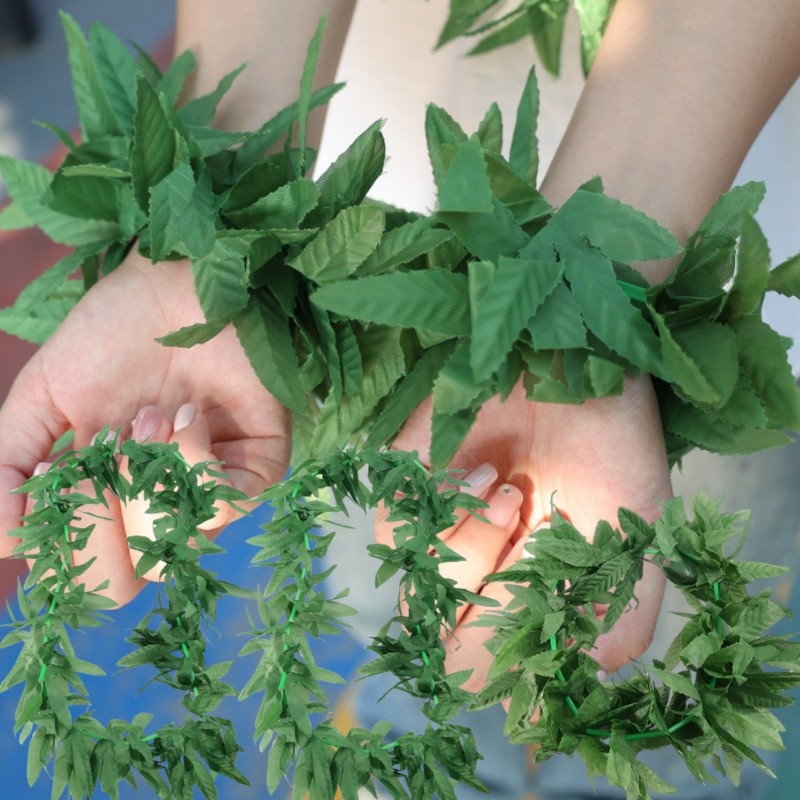 Simulação De Guirlanda Verde De Folha De Bordo-Cocar Estilo Havaiano-Coroa De Vime Artificial-Pulseira De Corda-Adereços