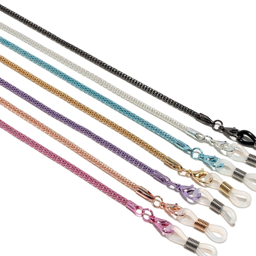 Corrente de óculos de metal, malha oca, corda antiderrapante, corrente de máscara colorida, acessórios para óculos pendu em Oferta na Shopee
