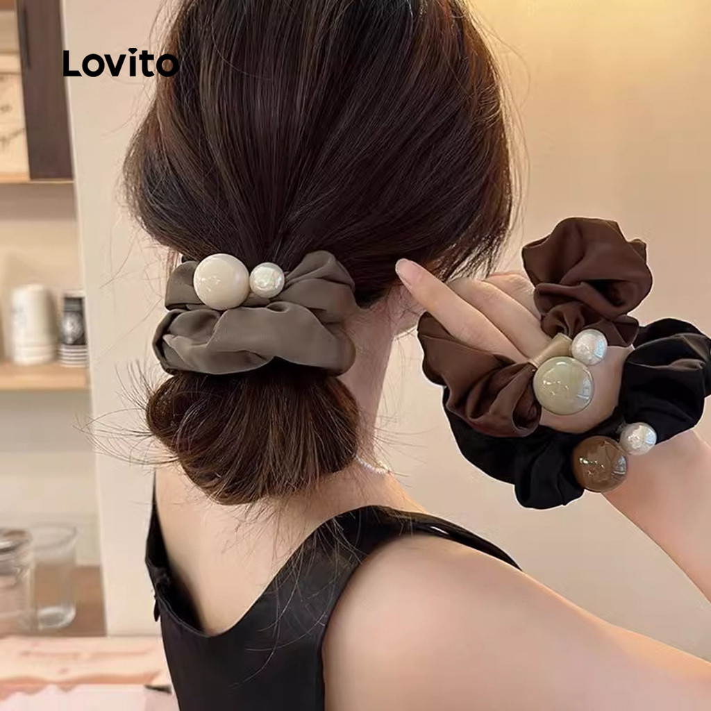 Lovito Laços de Cabelo Casuais com Pérolas em Todas As Estações Cor Café para mulheres LFA83211 - Fashion Accessories