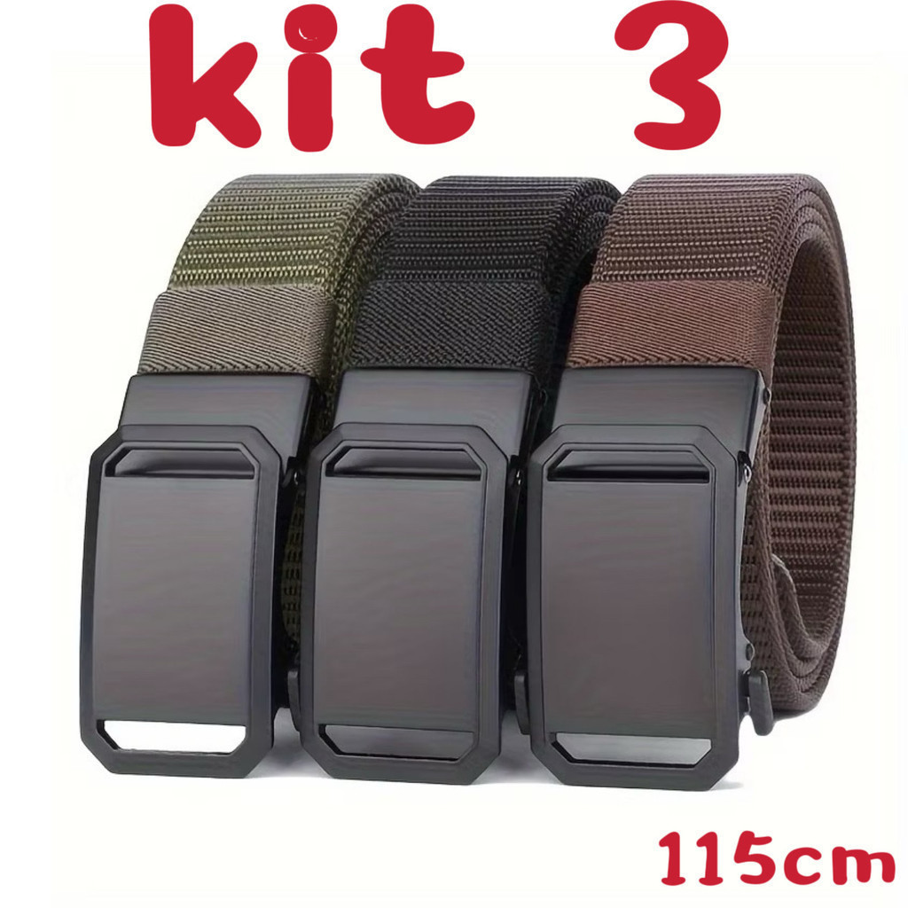 kit3 Cinto Tático Com Fivela Automática Masculina – De Nylon De Lona Casual Funcional Para Estudantes E Uso Diário