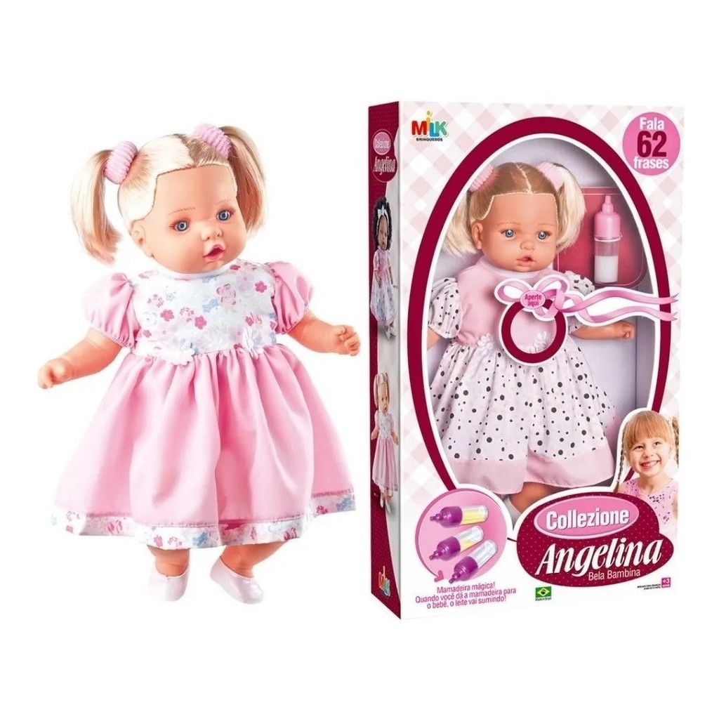 Boneca Grande Angelina Fala 62 Frases Com Mamadeira Mágica