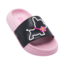 Chinelo Infantil Menina Slide Plugt Floquinho Cachorrinha Calce Fácil Leve Macio Nuvem Blogueirinha