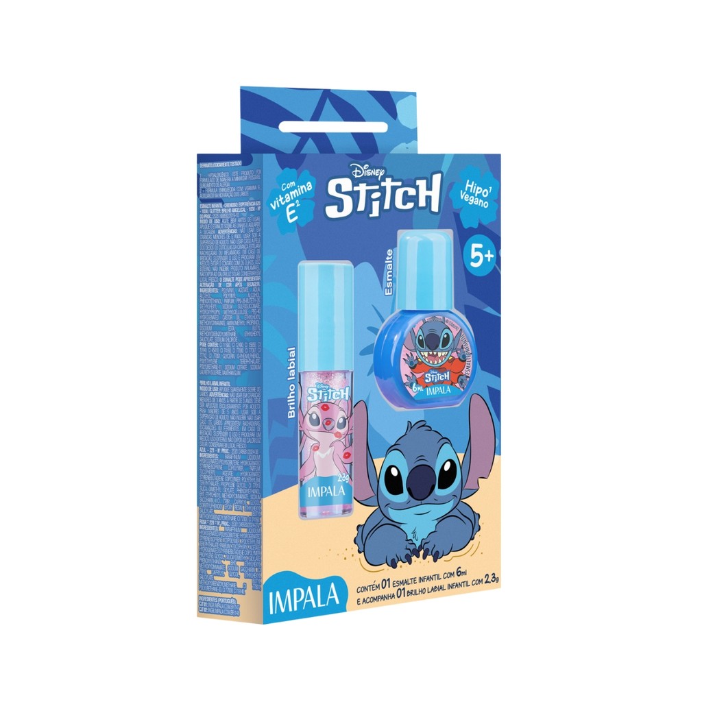 Kit Esmalte Stitch Impala Brilho Labial Angel Disney Kids em Oferta na Shopee