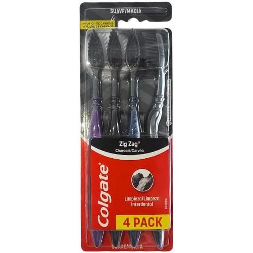 Escova Dental Colgate ZigZag Carvão 4 unid em Oferta na Shopee