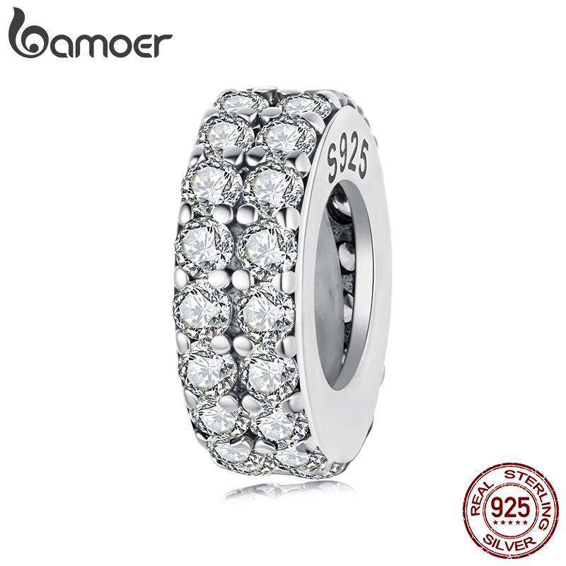 Bamoer 925 Prata Esterlina Pingente Dupla Camada Brilhante Quadrado Diamante Silicone Espaçador Grânulo Pulseira Moda An em Oferta na Shopee