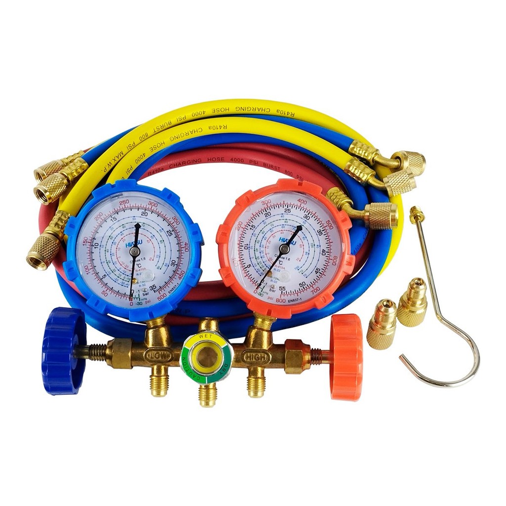 Manifold Premium Gás R22 R32 R134a e R410A com Mangueiras 1,50m e Adaptadores MPH-332 Hiatsu