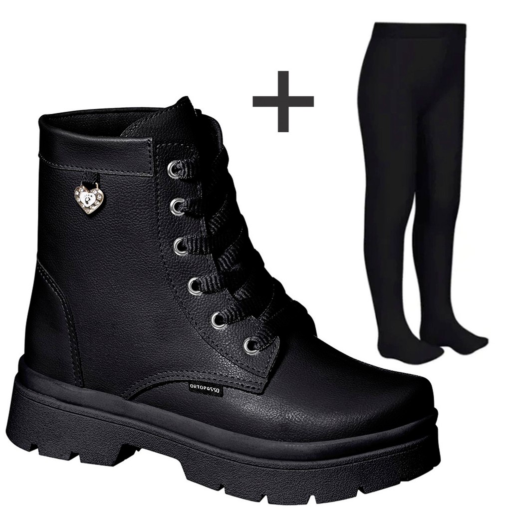 Bota Botina Infantil Coturno Menina Feminino Juvenil Confortável Leve Macia Barata + Meia Calça em Oferta na Shopee