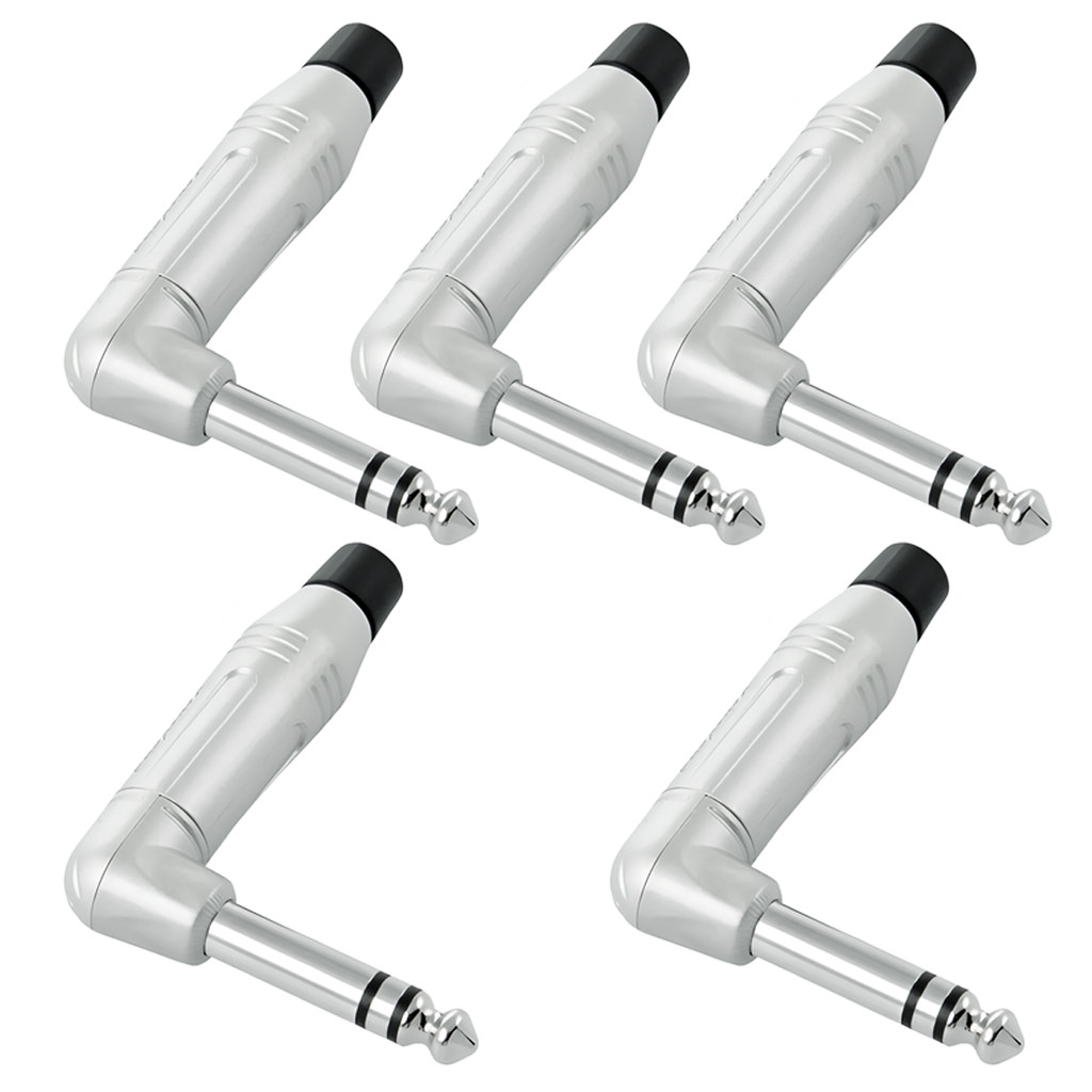 Kit 5 Plugs Conectores Para Áudio P10 em L 90 Estéreo Macho Profissional
